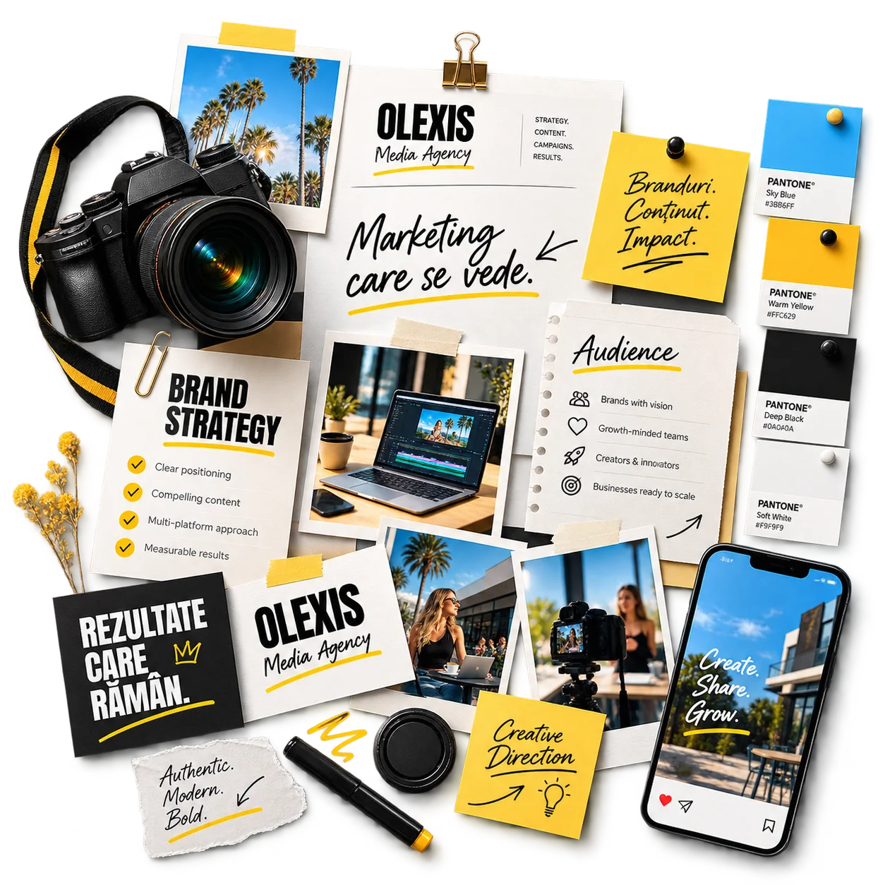 Moodboard Olexis cu strategie de brand, fotografii și direcție creativă